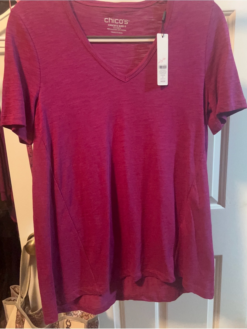 Chico's Short Sleeve V-Neck Top in Raspberry Plum